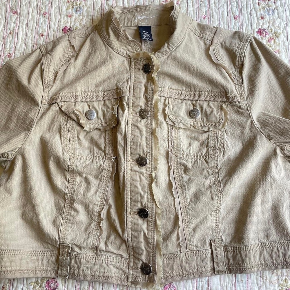 Y2k vintage Americana Venetia cream cropped button up jacket - Picture 7 of 7
